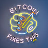 Gift box "Bitcoin fixes this" with 5 Bitcoin plasters